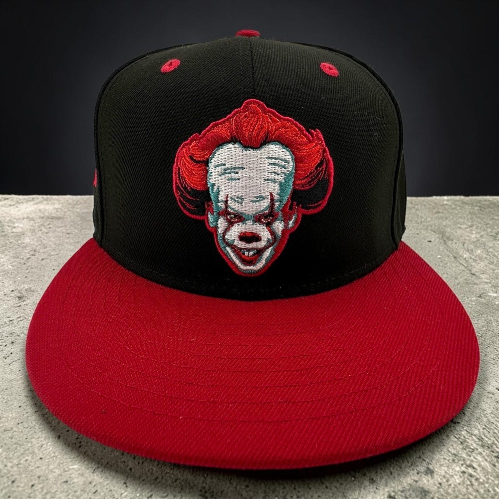 IT Pennywise Fitted Hat Size 7 1/8 Black Red "Time to Float" Horror Lids Cap NEW